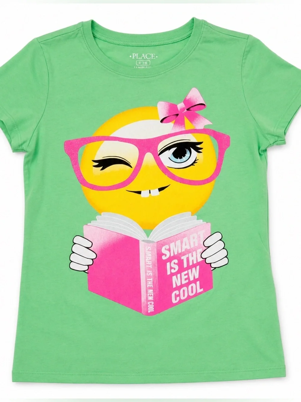 THE CHILDREN’S PLACE “Smart Is the New Cool” Emoji Graphic Tee Girls M 7/8 Green